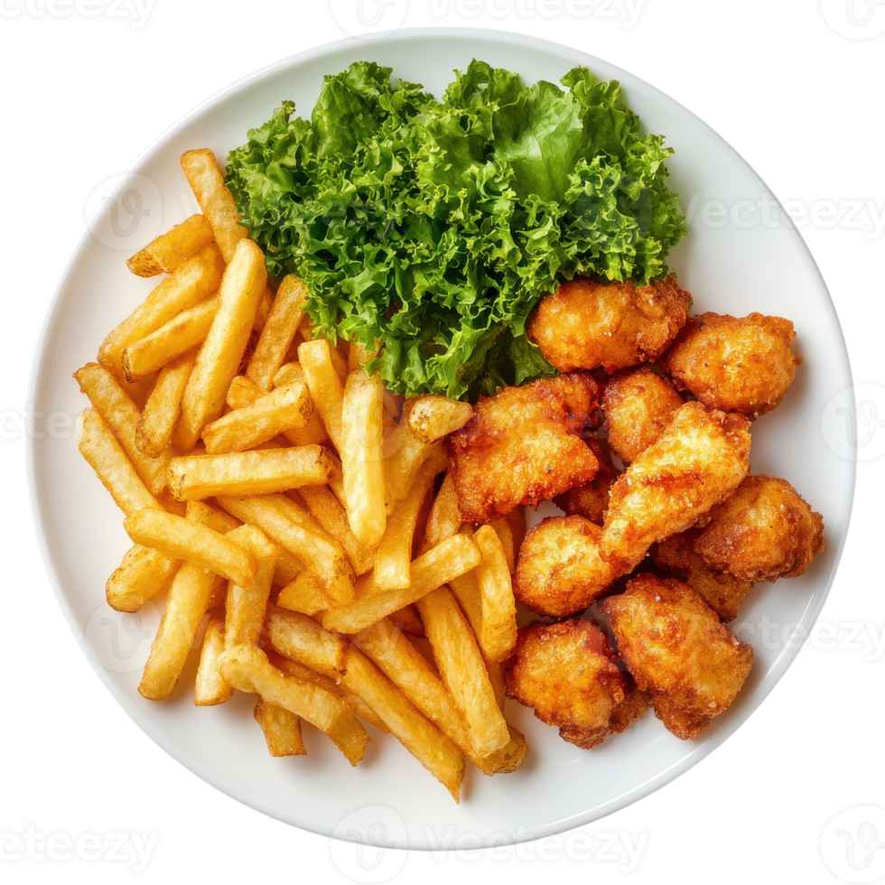 Delicious Top View of Fish and Chips Plate for Culinary Promotions on transparent background png