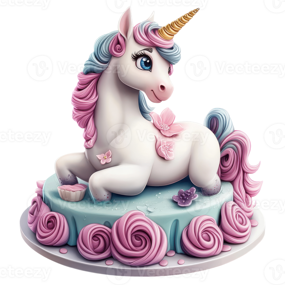 Colorful Unicorn Cake for Birthday Celebrations on transparent background png