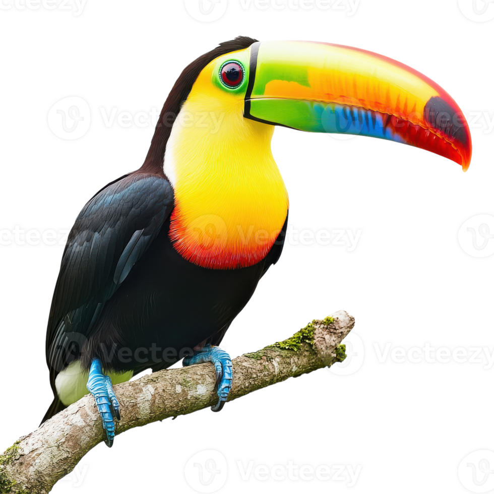 Vibrant Toucan Perched with Large Beak for Nature and Wildlife Themes on transparent background png