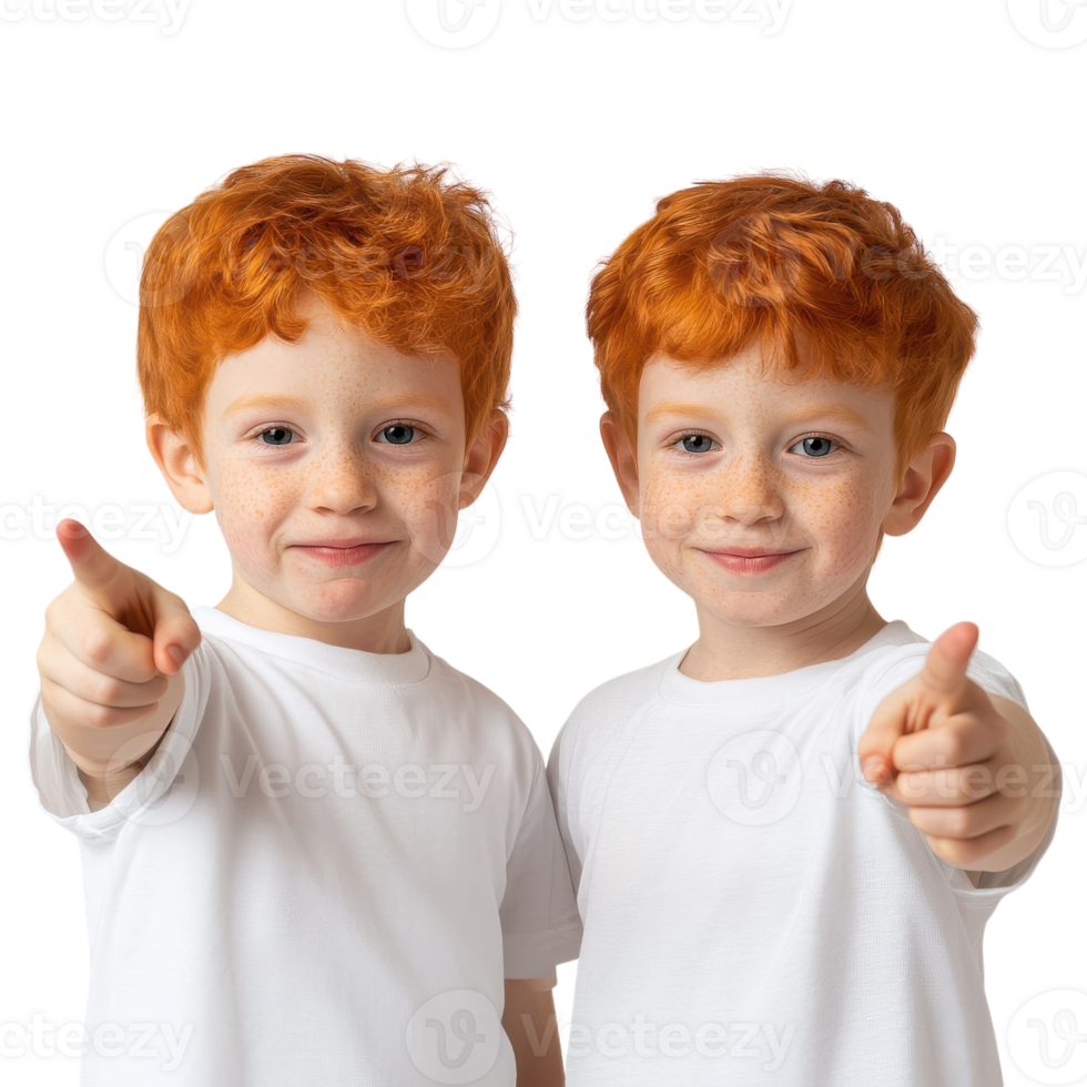 Twin Boys with Red Hair in White T-Shirts on transparent background png