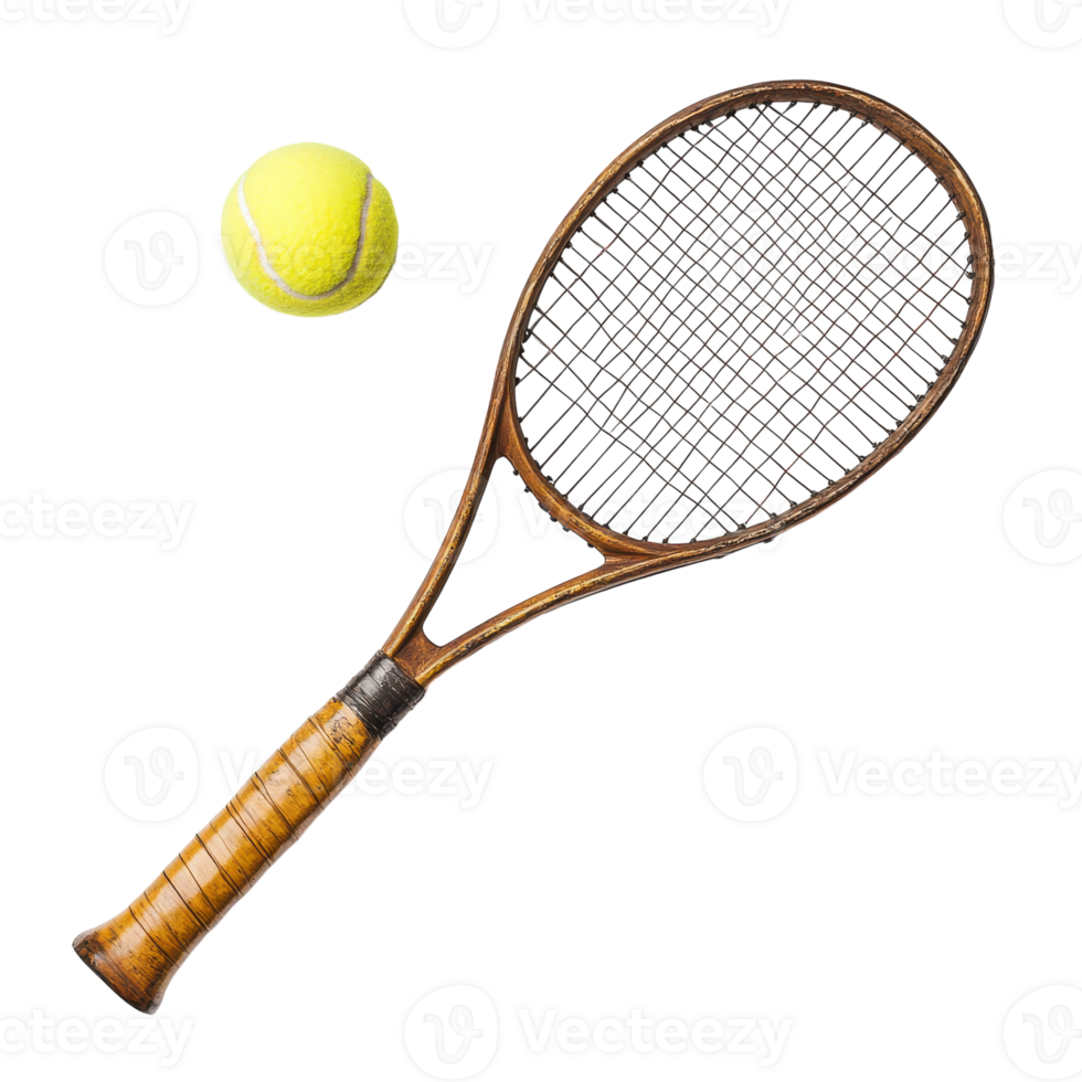 Clásico tenis raqueta y pelota en blanco antecedentes para Deportes promoción en transparente antecedentes png