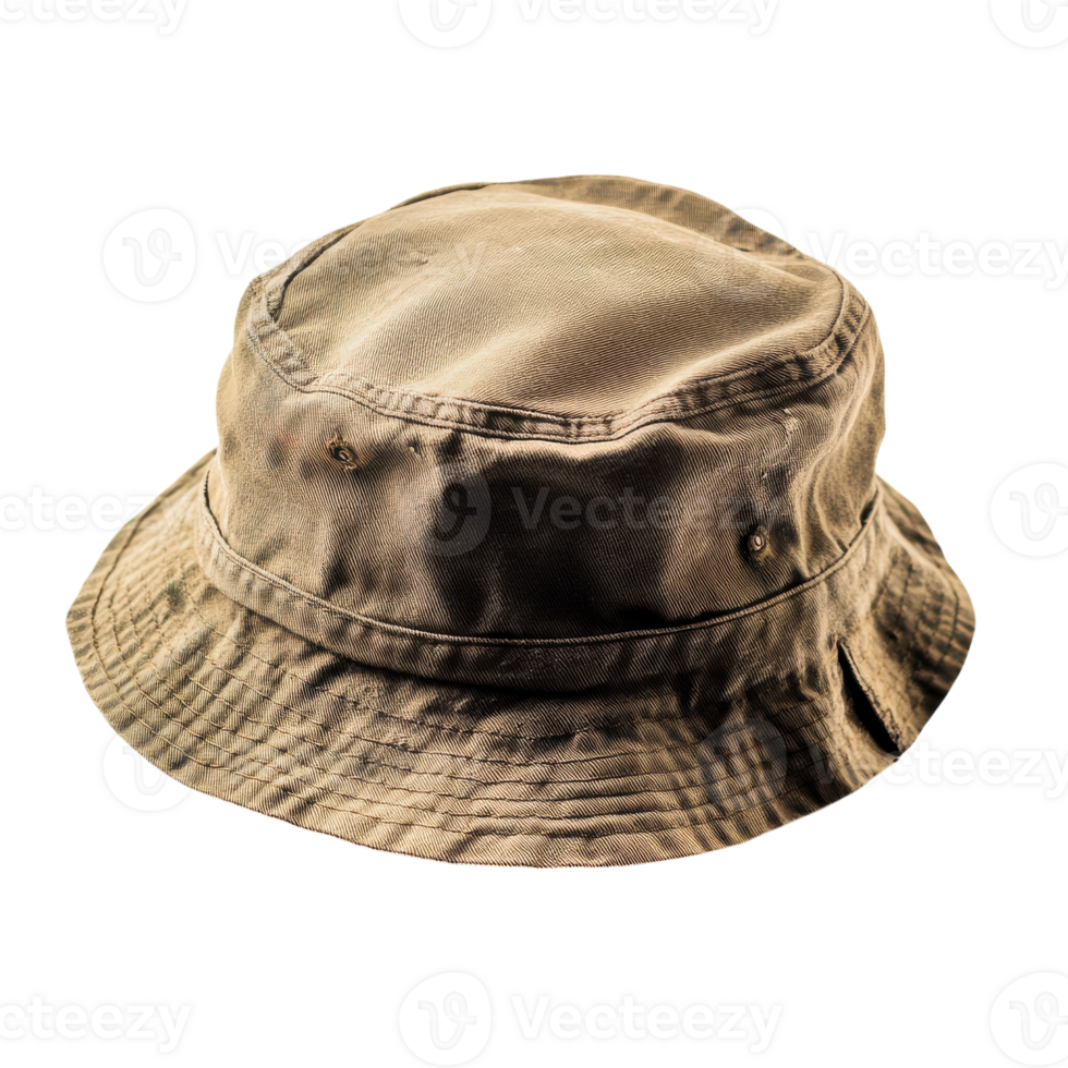 Stylish Vintage Khaki Bucket Hat for Summer Fashion on transparent background png