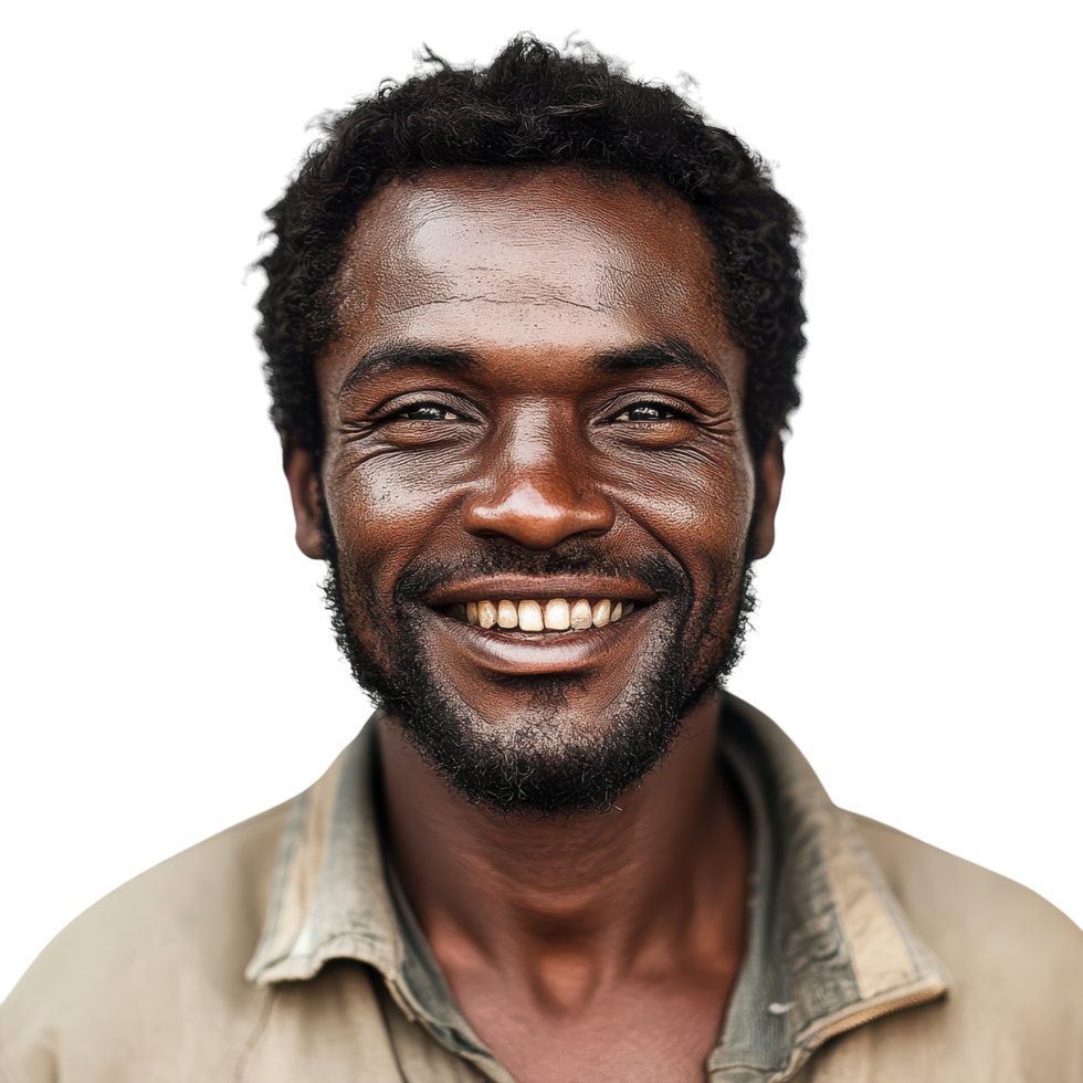 Happy African Man Smiling Isolated for Positive Media and Advertising Use on transparent background. png