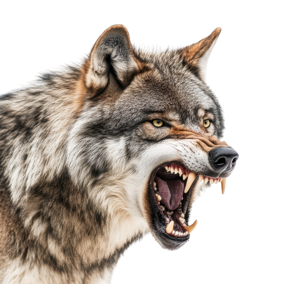 Angry Gray Wolf Roaring Isolated on a White Background on transparent background. png
