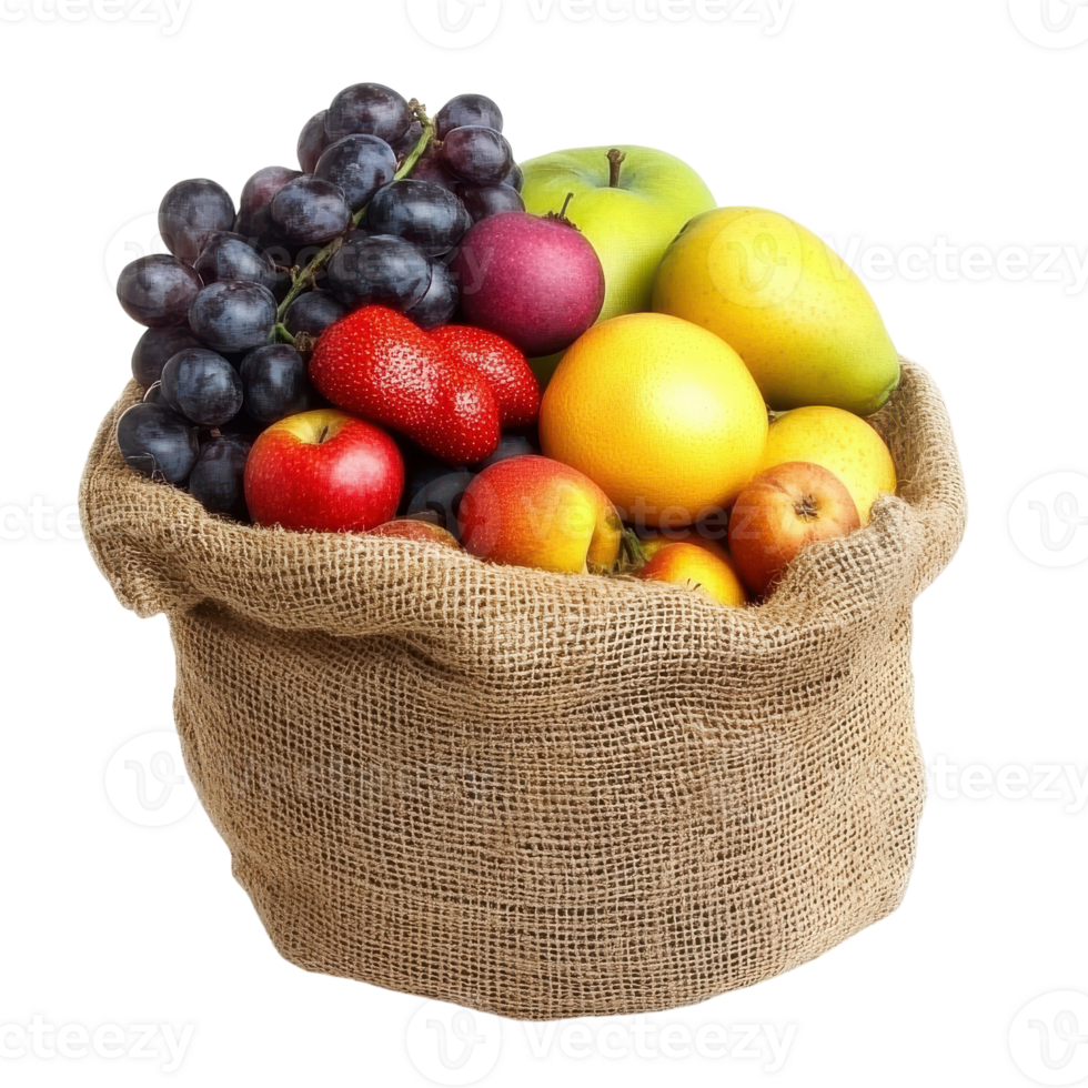 Fresh Bag of Fruits and Vegetables for Healthy Eating on transparent background. png
