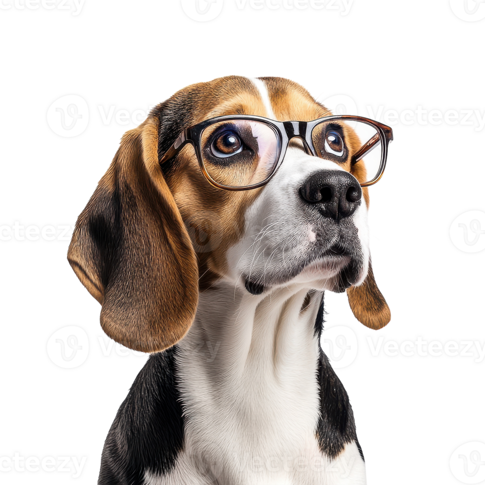 Beagle Dog Wearing Glasses Perfect for Pet Lovers and Marketing on transparent background. png