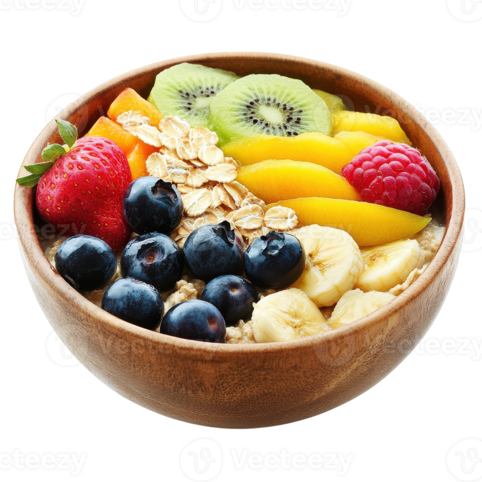 Nutritious Bowl of Oatmeal Topped with Fresh Fruits for Healthy Breakfast on transparent background. png