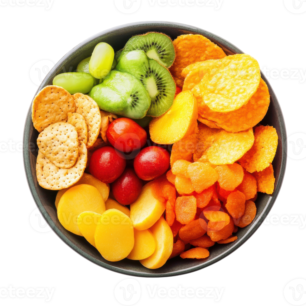 Healthy Snack Bowl with Colorful Fruits and Vegetables on transparent background. png