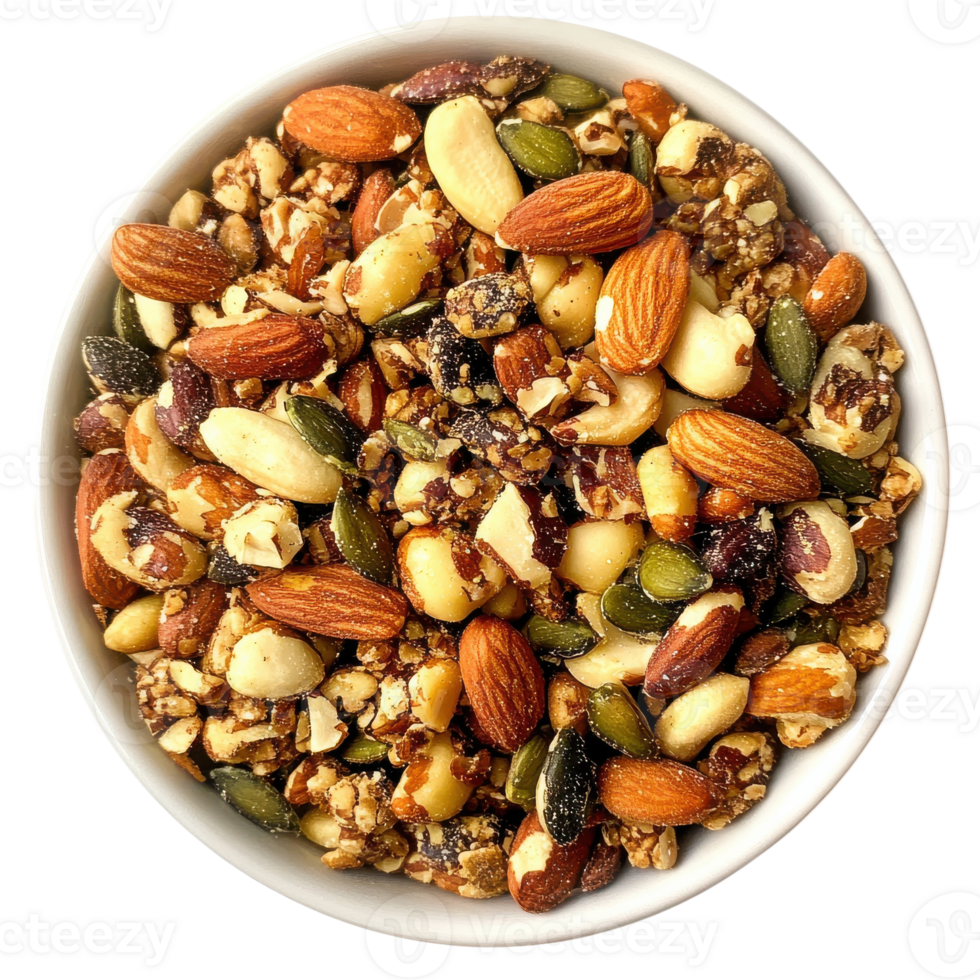Healthy Snack Option A Bowl of Mixed Nuts on transparent background. png