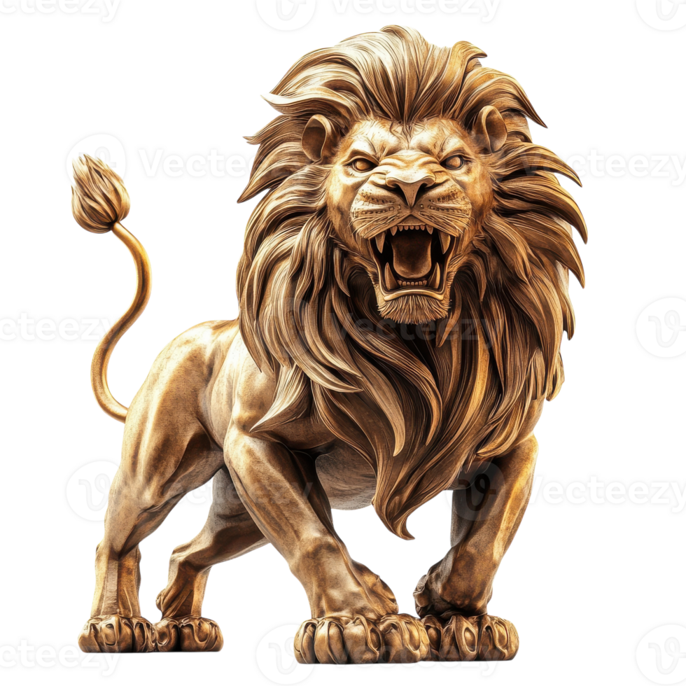 Majestic Bronze Lion Statue for Decorative and Artistic Use on transparent background. png