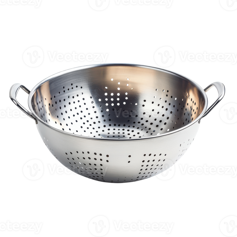 Stainless Steel Colander for Draining Pasta and Vegetables on transparent background. png