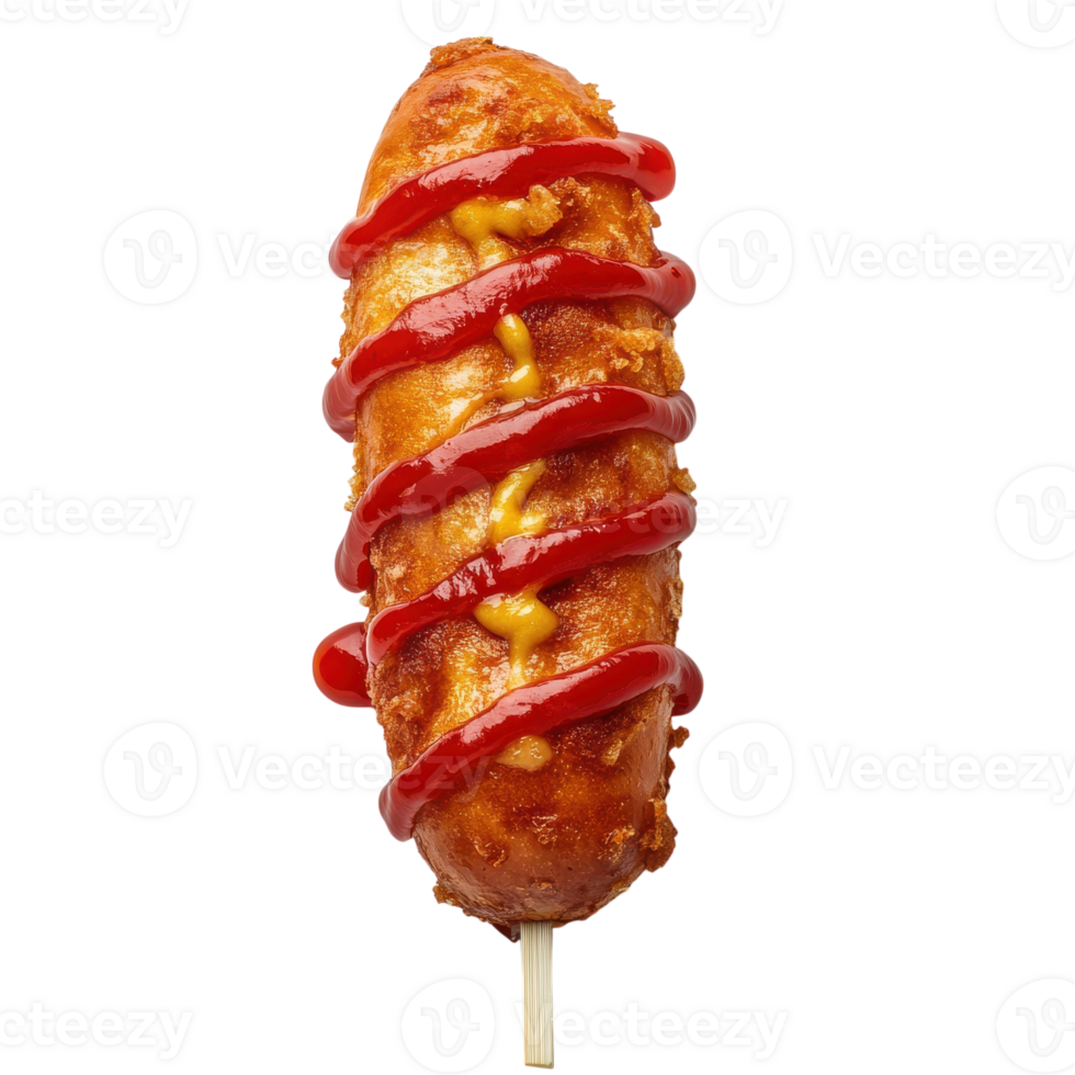 Delicious Corn Dog with Ketchup Perfect for Foodie Photography on transparent background. png