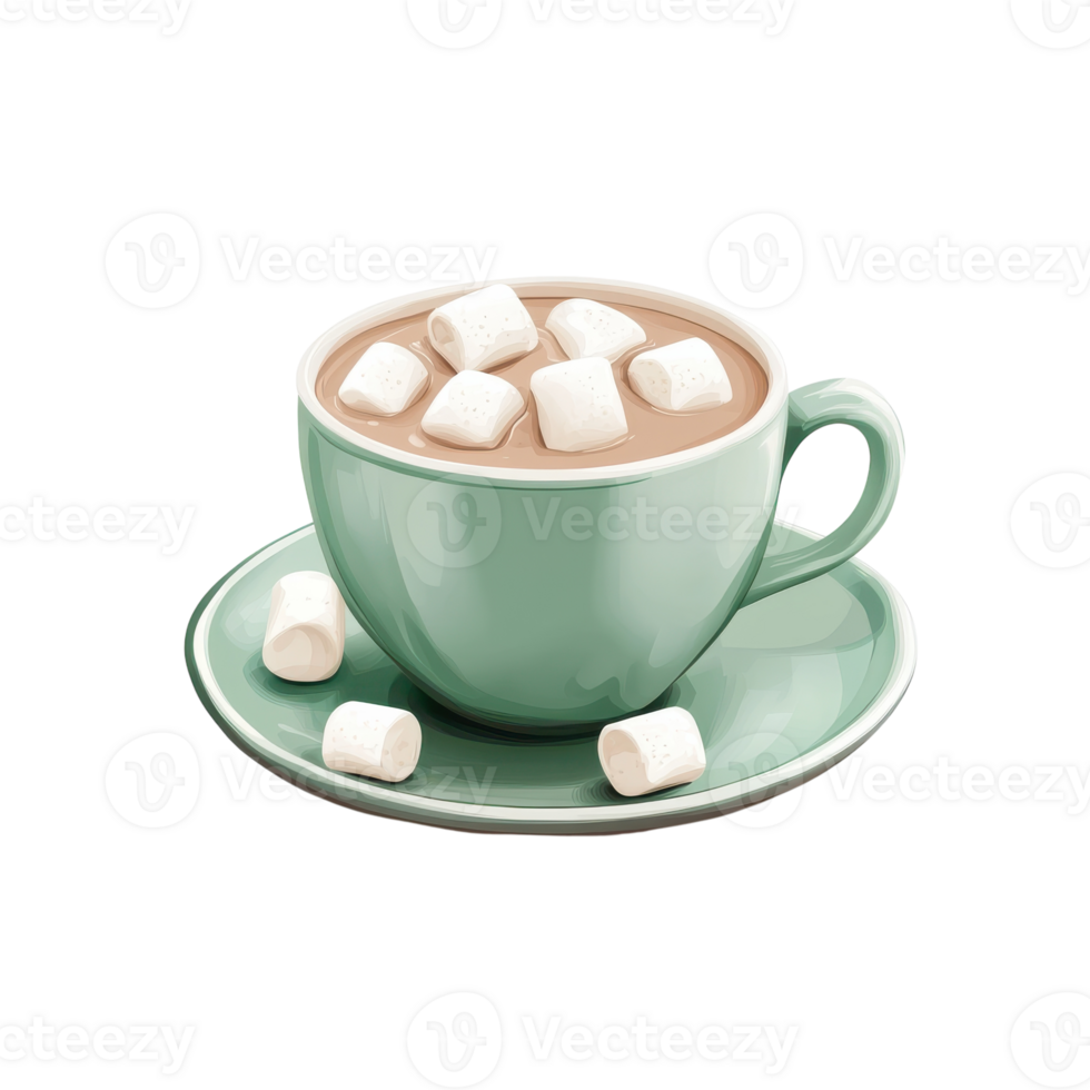 Delicious Cup of Hot Chocolate with Marshmallows Perfect for Winter Treats on transparent background. png