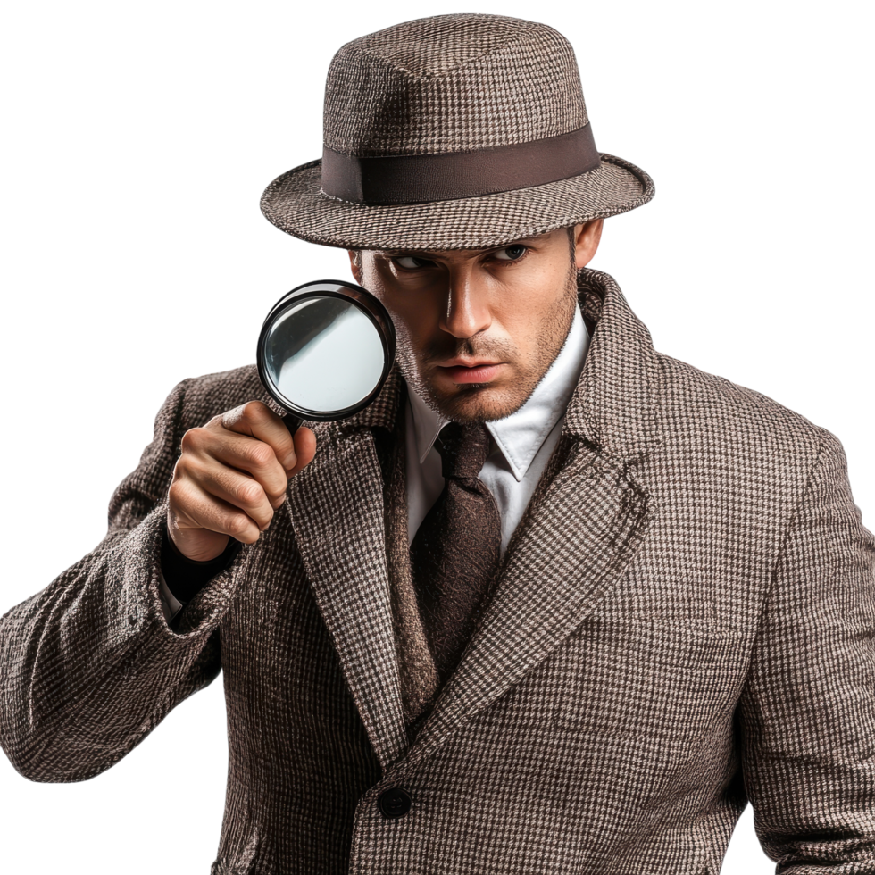 Detective Magnifying Glass for Crime Scene Investigation on transparent background. png