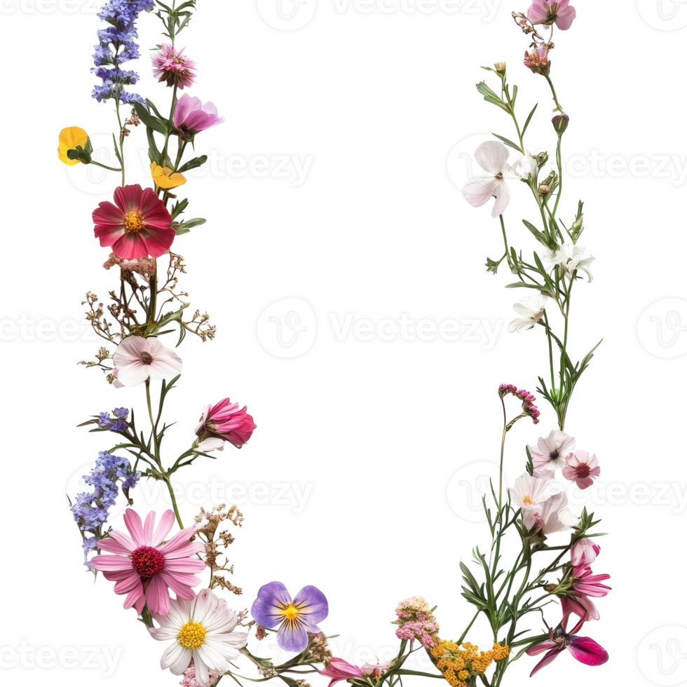 Floral Border Design with Fresh Flowers for Decorative Use on transparent background. png