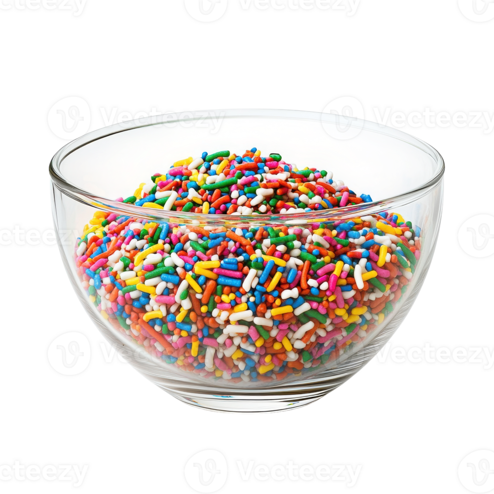 Glass Bowl of Rainbow Sprinkles Isolated on a White Background for Baking and Decorating on transparent background. png