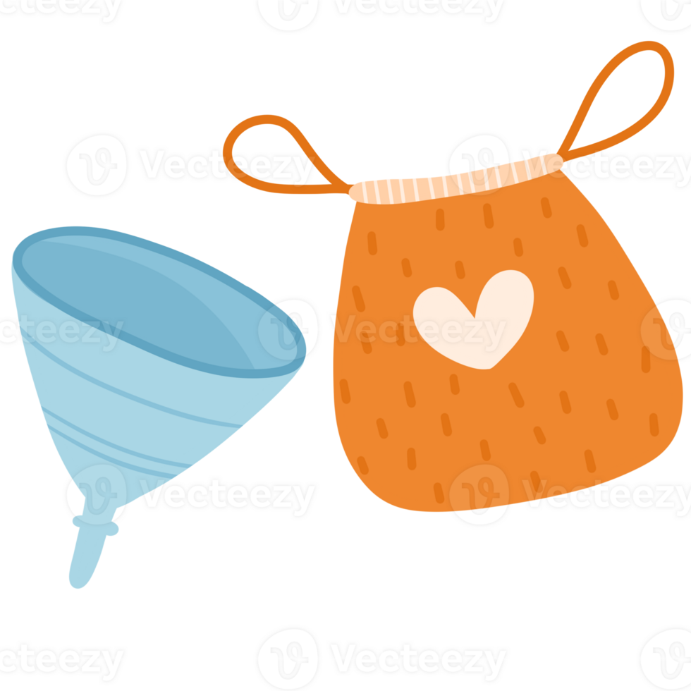 Blue Menstrual Cup with Pouch Illustration png