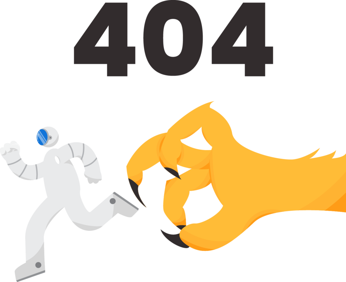 A cartoon robot running towards a person with the words 404 png
