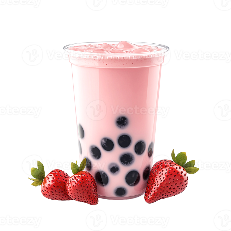 Strawberry Bubble Tea Served in a Transparent Glass png