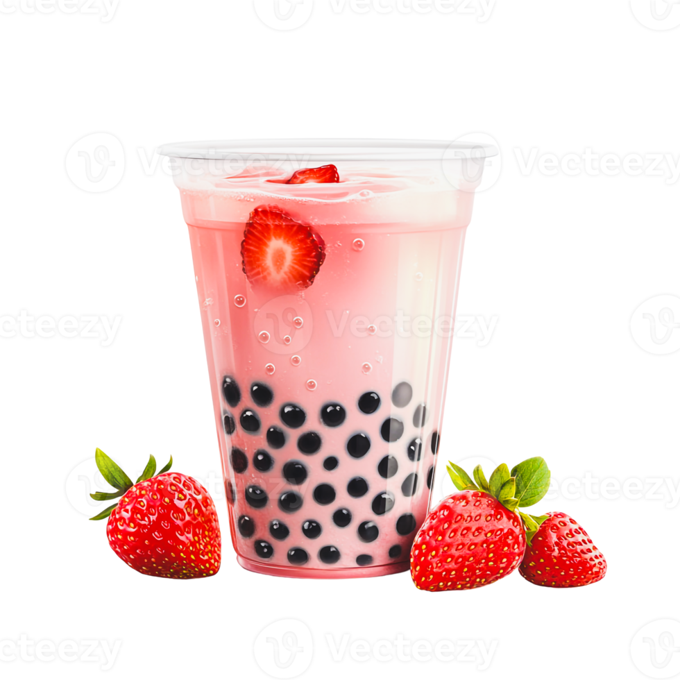 Sweet Strawberry Bubble Tea in a Cup png
