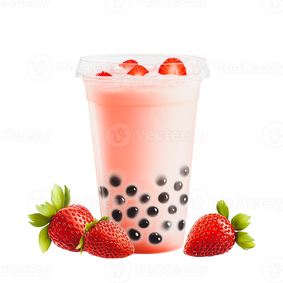 Strawberry Bubble Tea in a Clear Glass Cup png