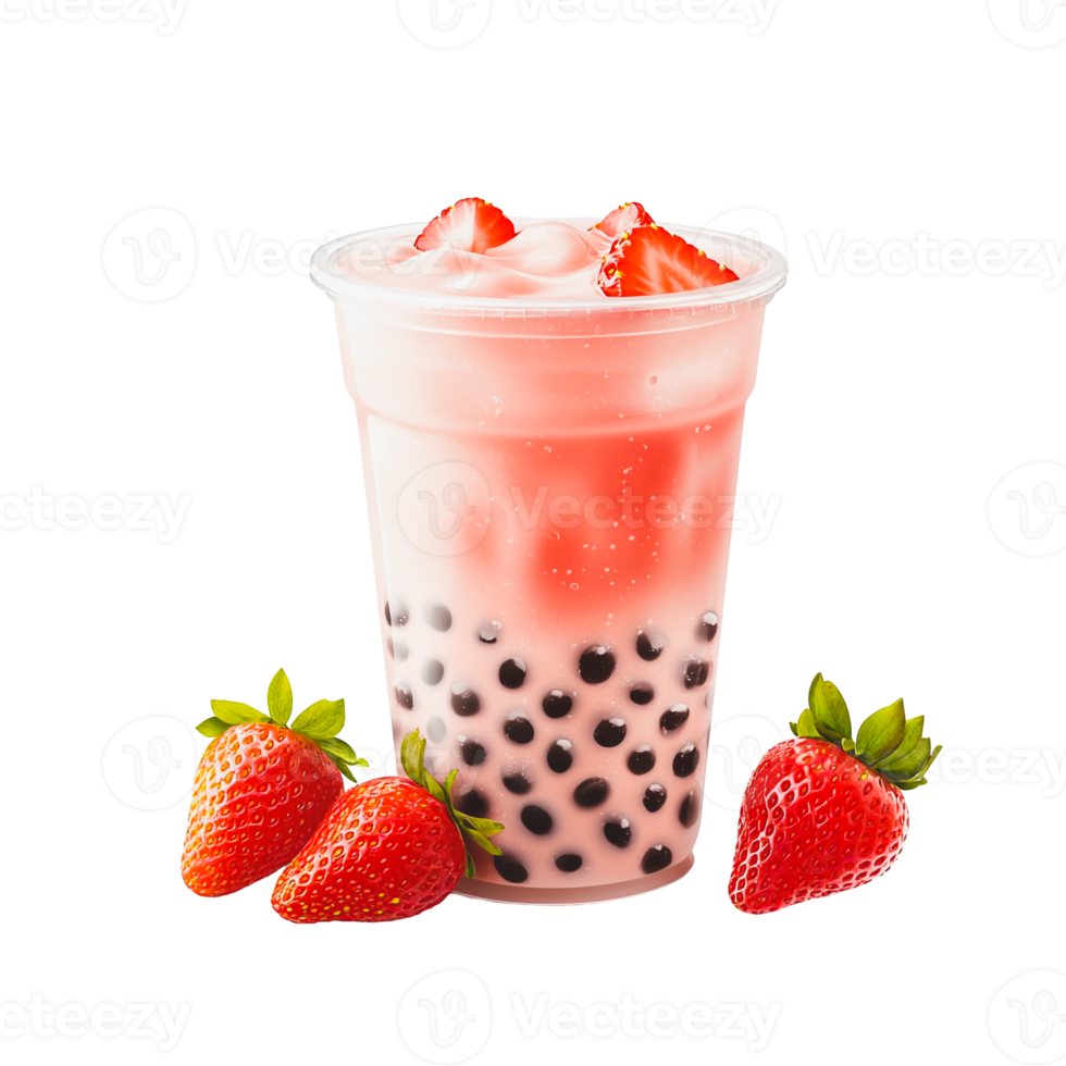 Strawberry Bubble Tea Topped with Cream png