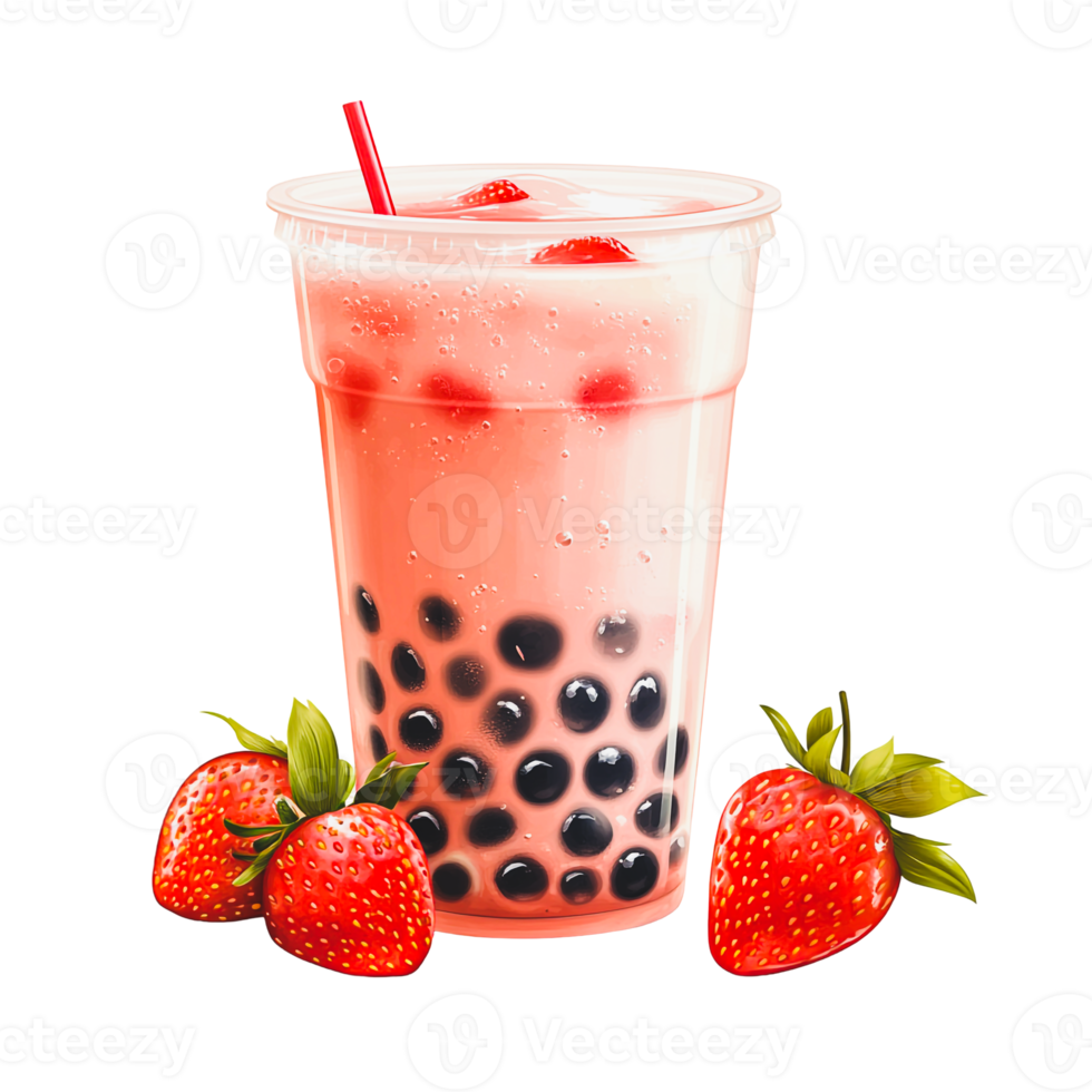 Bubble Tea with Strawberry Flavor and Fresh Berries png