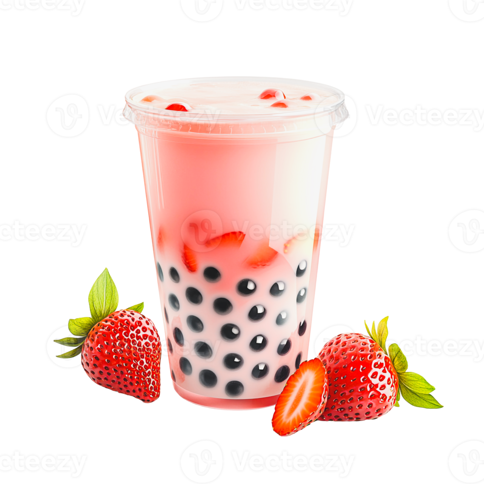 Bubble Tea with Fresh Strawberry Garnish png