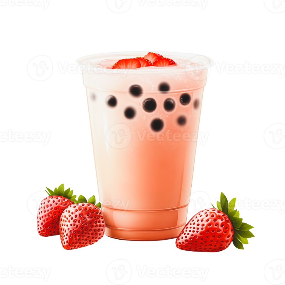 Refreshing Strawberry Bubble Tea with Tapioca png