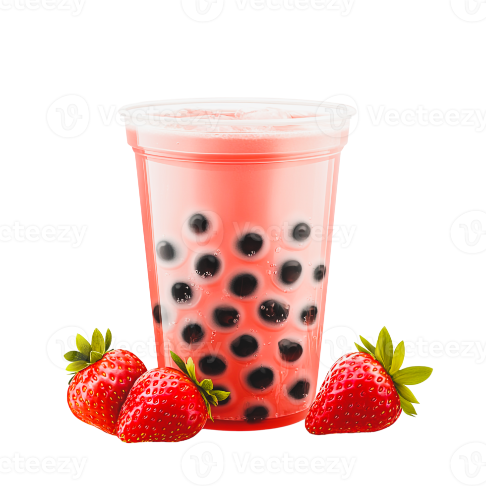 Bubble Tea with Vibrant Strawberry Pieces png