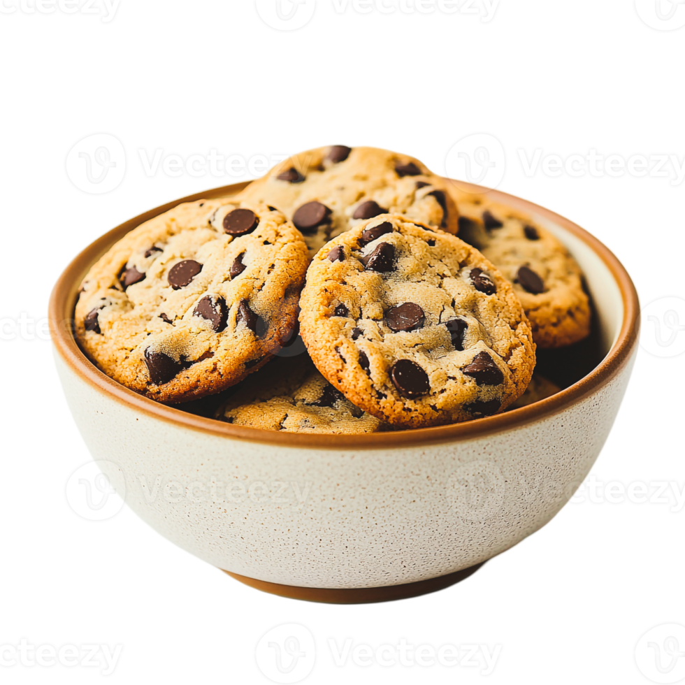 A Bowl of Perfectly Baked Chocolate Chip Cookies png