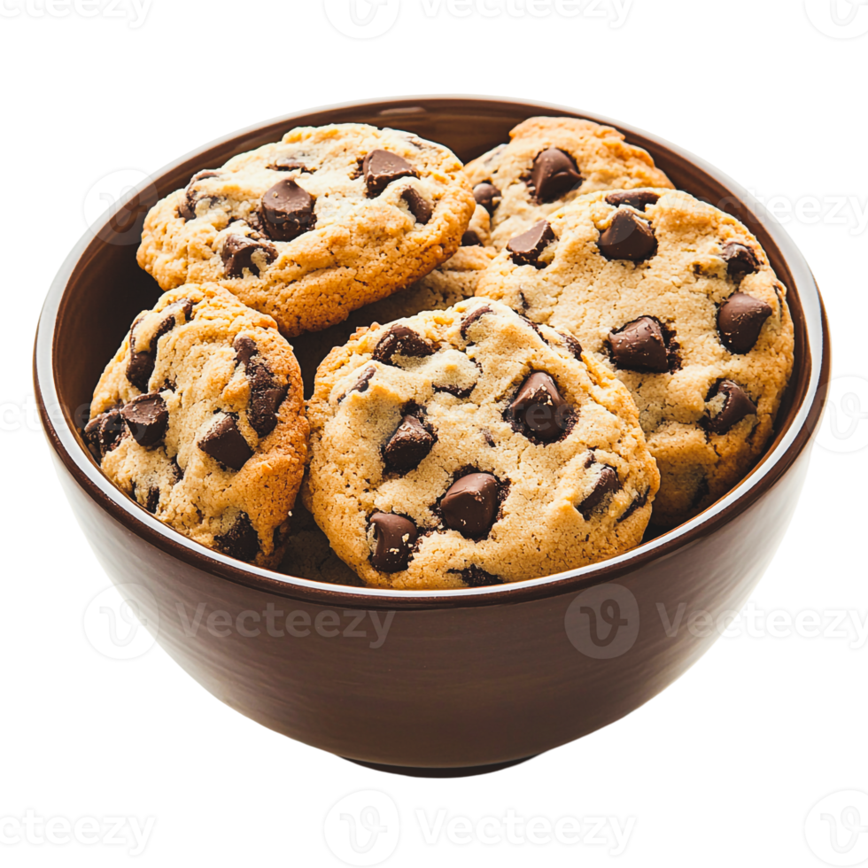 A Bowl of Soft and Chewy Chocolate Chip Cookies png