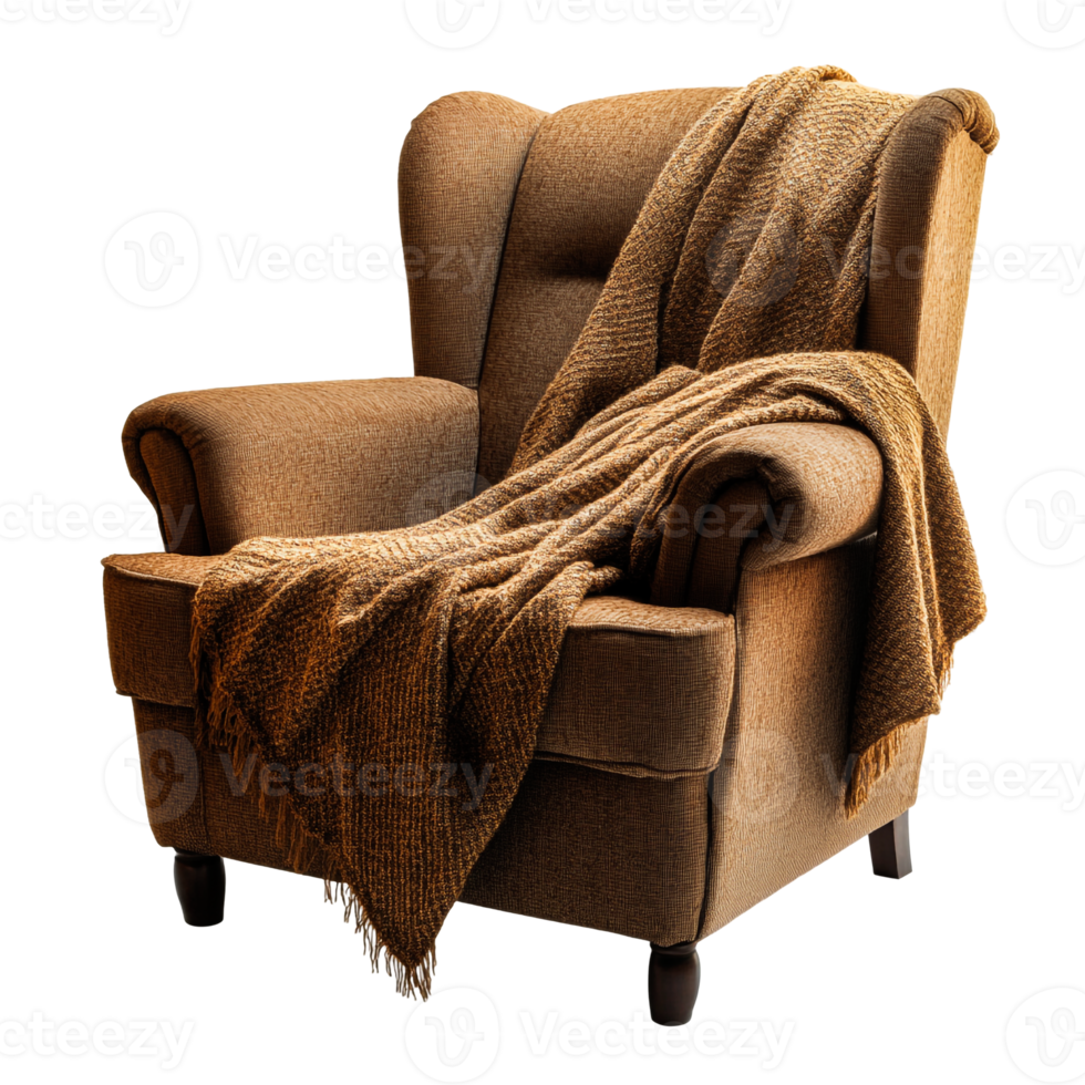 A Designer Armchair and Snuggly Blanket png