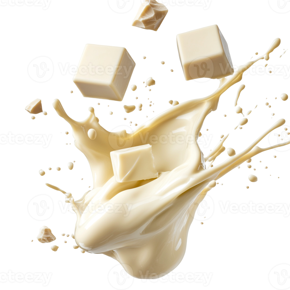 White Chocolate Cubes Dripping Milk Splash png