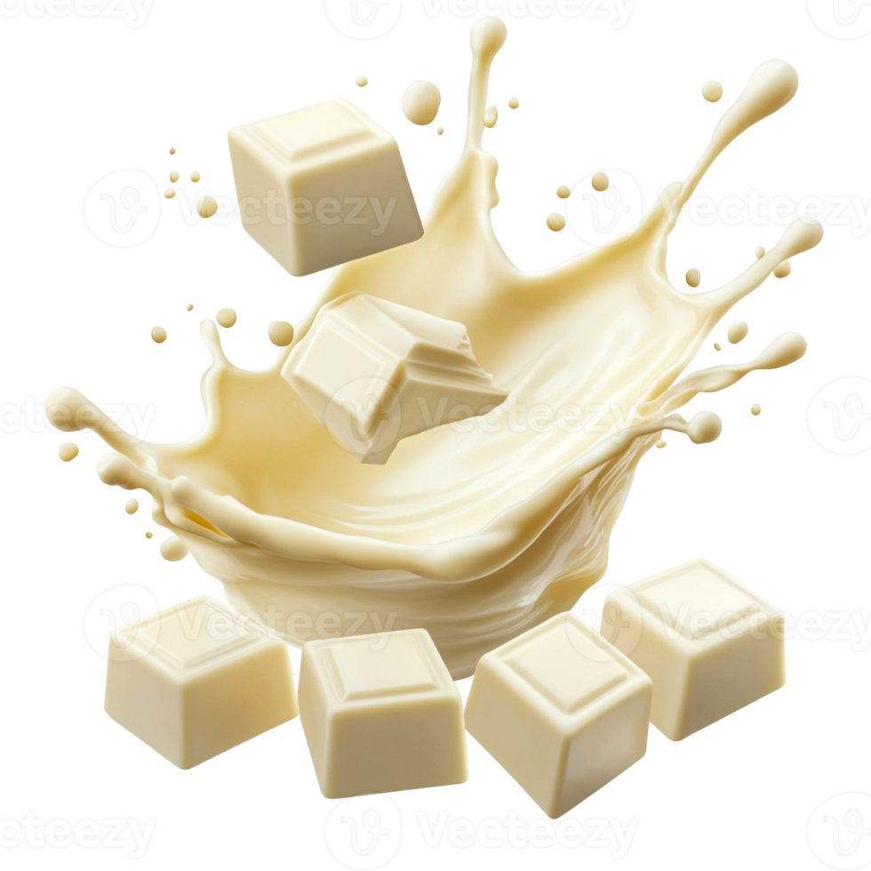 Sweet White Chocolate Melting with Milk Splash and Cubes png