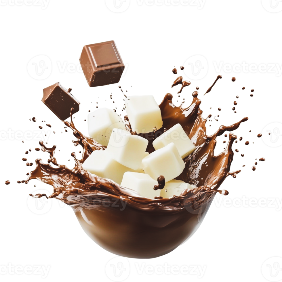 Chocolate Milk Splash with Delicious White Chocolate Cubes png