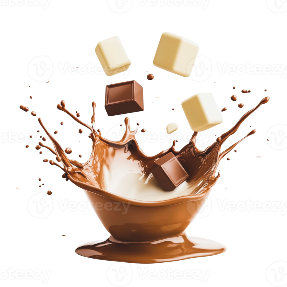 White Chocolate Cubes in a Chocolate Milk Splash png