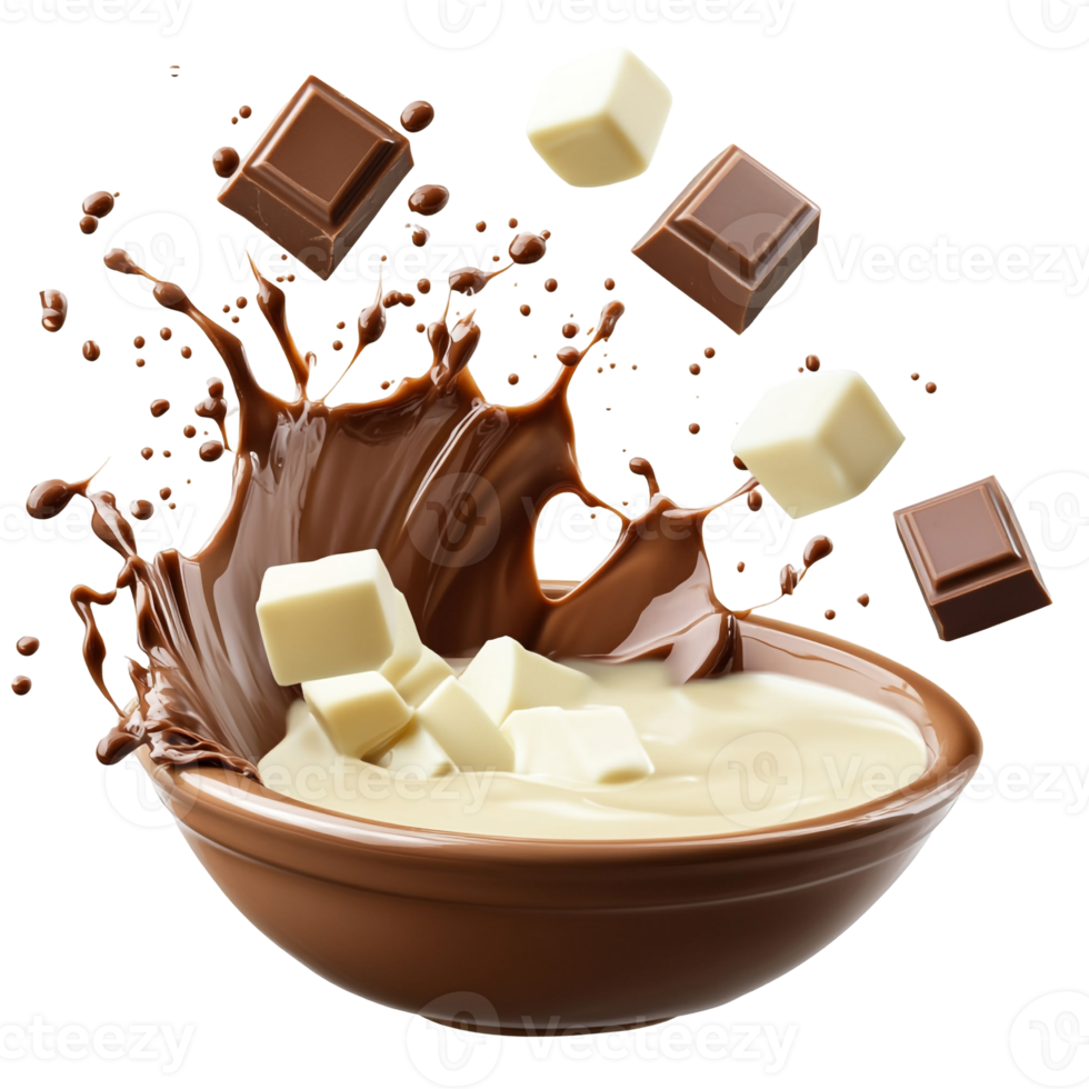 White Chocolate Cubes in a Splash of Chocolate Milk png