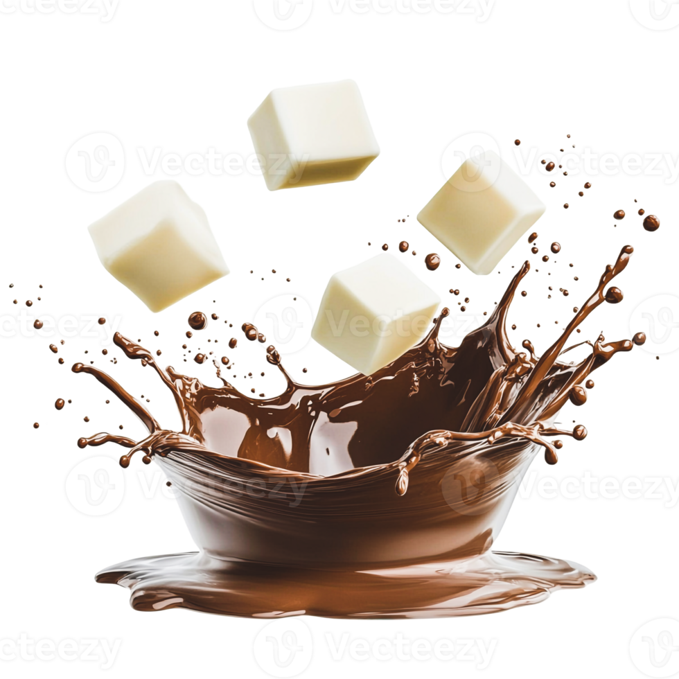 Splash of Chocolate Milk with White Chocolate Cubes png