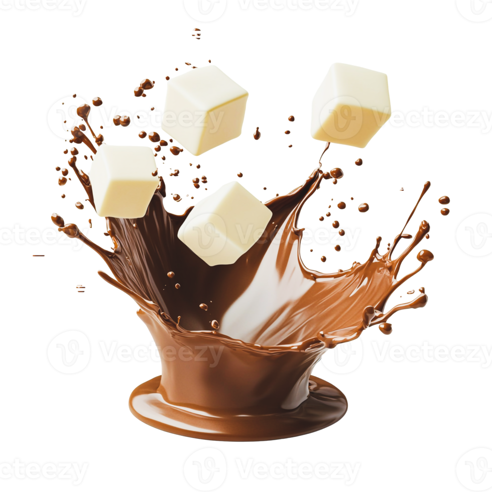 Chocolate Milk Splashing Over White Chocolate Cubes png