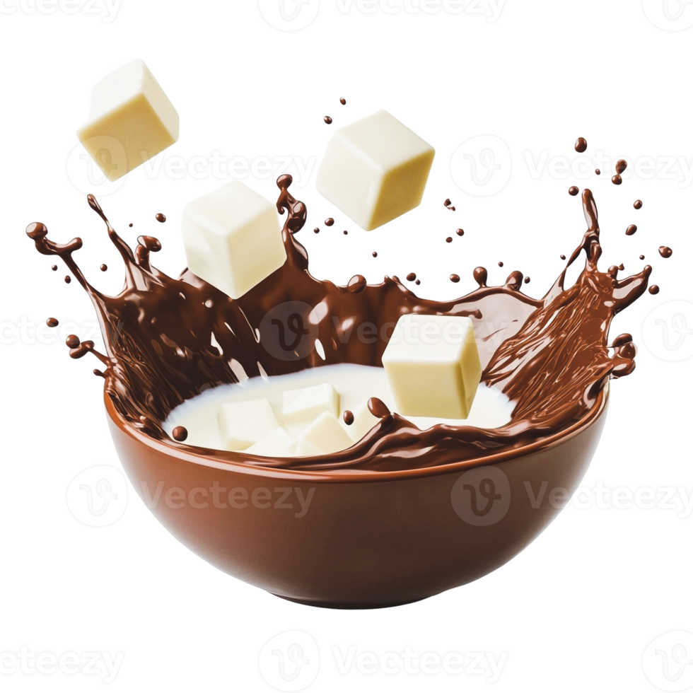 White Chocolate Cubes Amidst Chocolate Milk Splash png