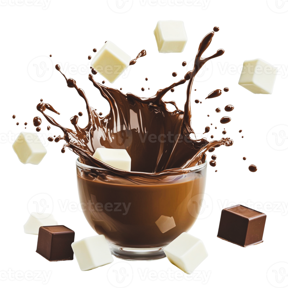 Chocolate Milk Splash with White Chocolate Cubes in the Air png