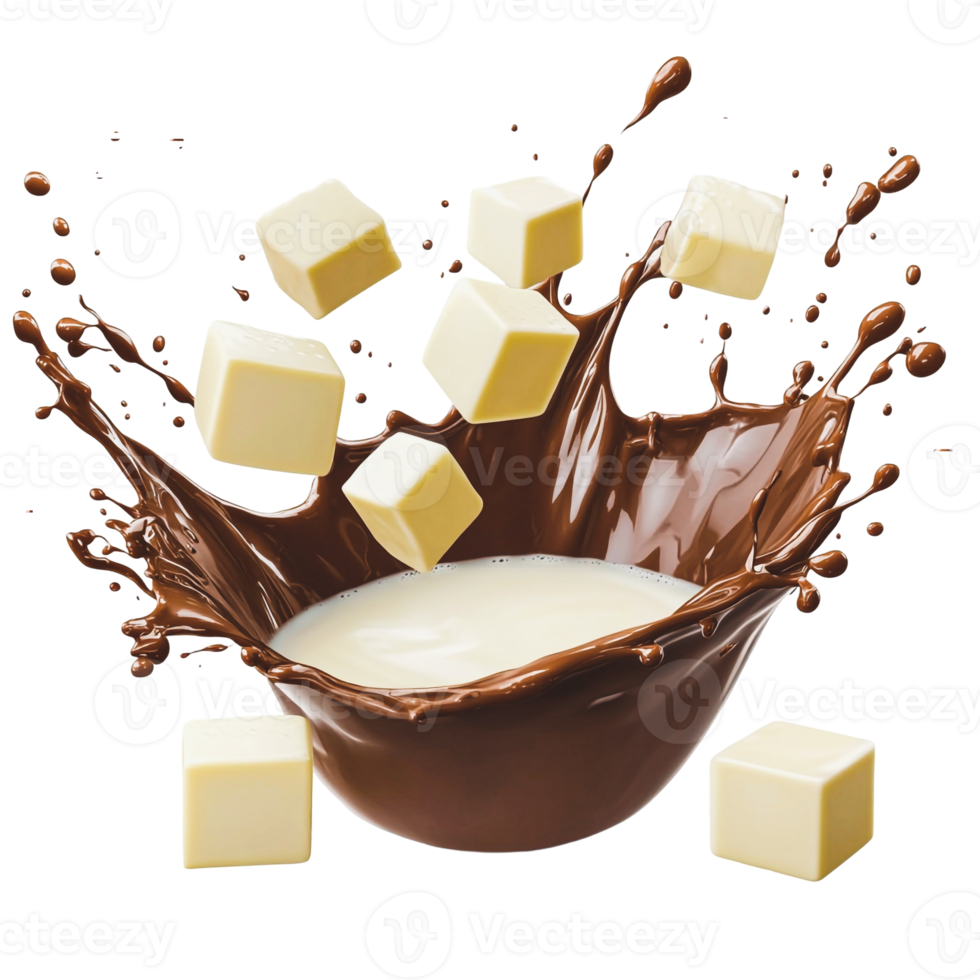 A Sweet Chocolate Milk Splash with White Chocolate Cubes png