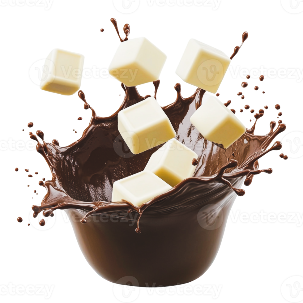 Milk Splash with White Chocolate Cubes and Chocolate Milk png