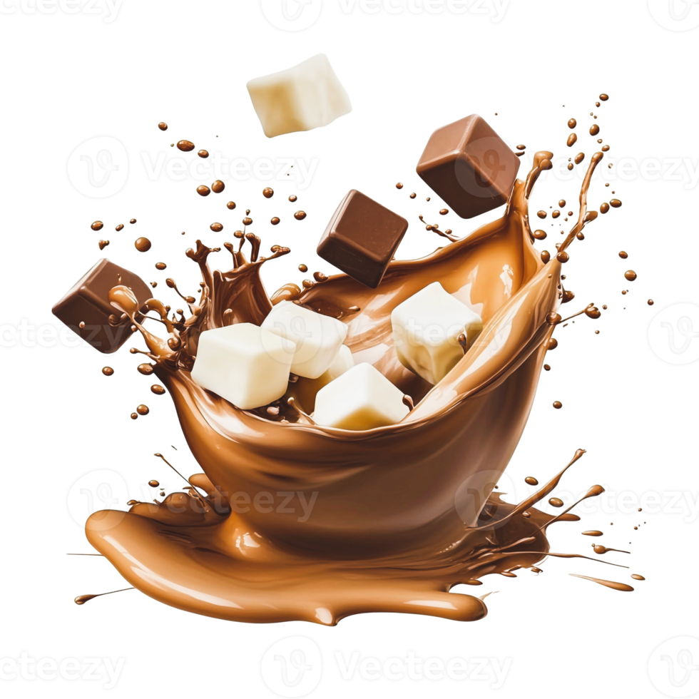 Chocolate Milk and White Chocolate Cubes in Creative Splash png