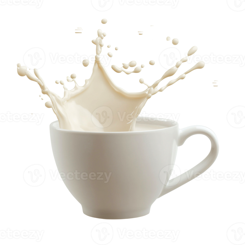 Overflowing Milk with Splashes Around a Cup png