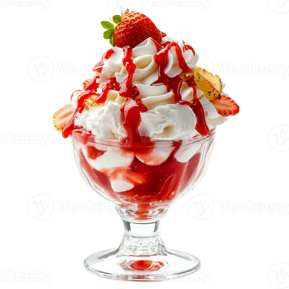 Deliciously Creamy Strawberry Sundae with Whipped Topping png