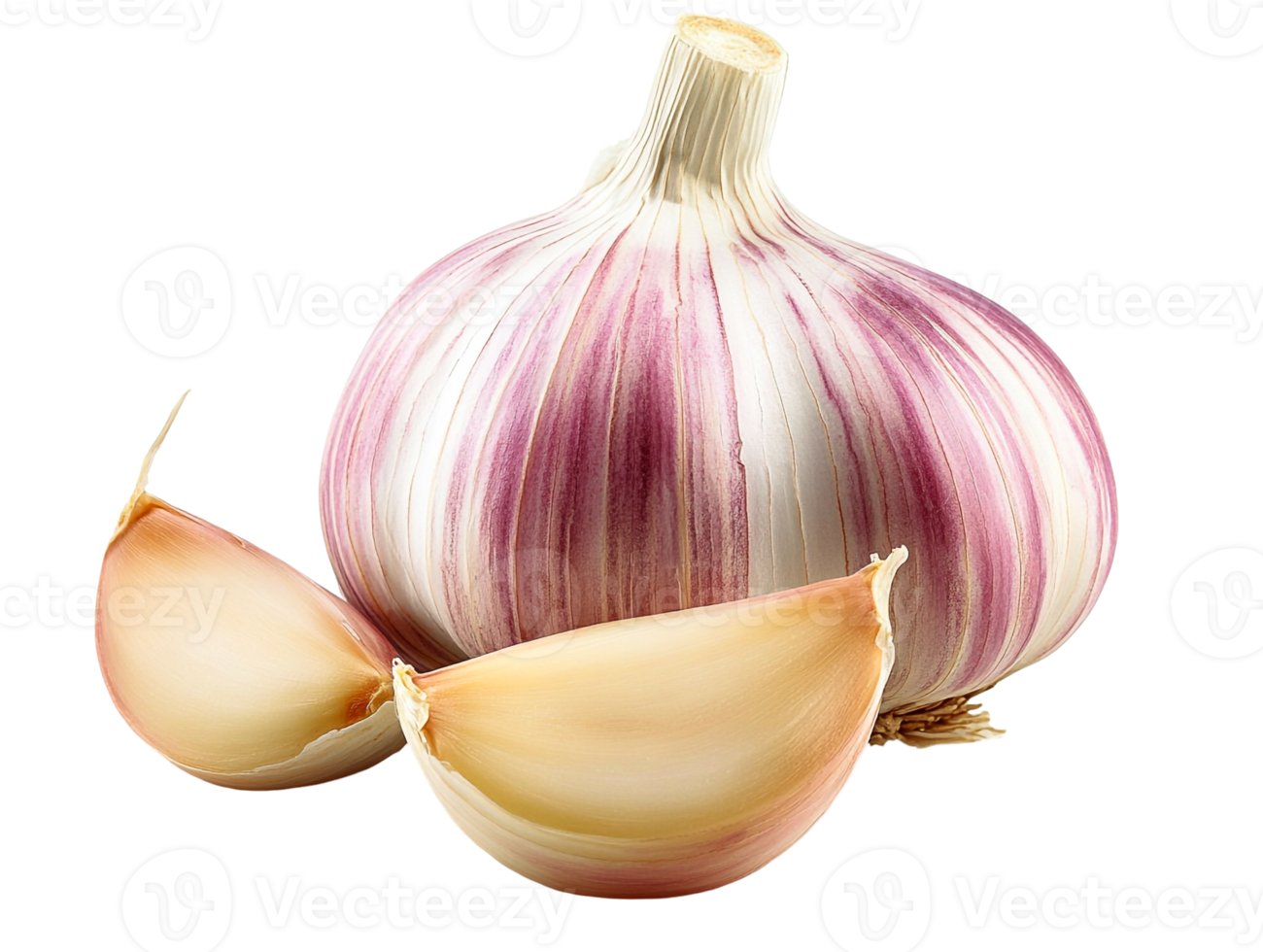Garlic Bulb and Cloves Arranged Neatly png