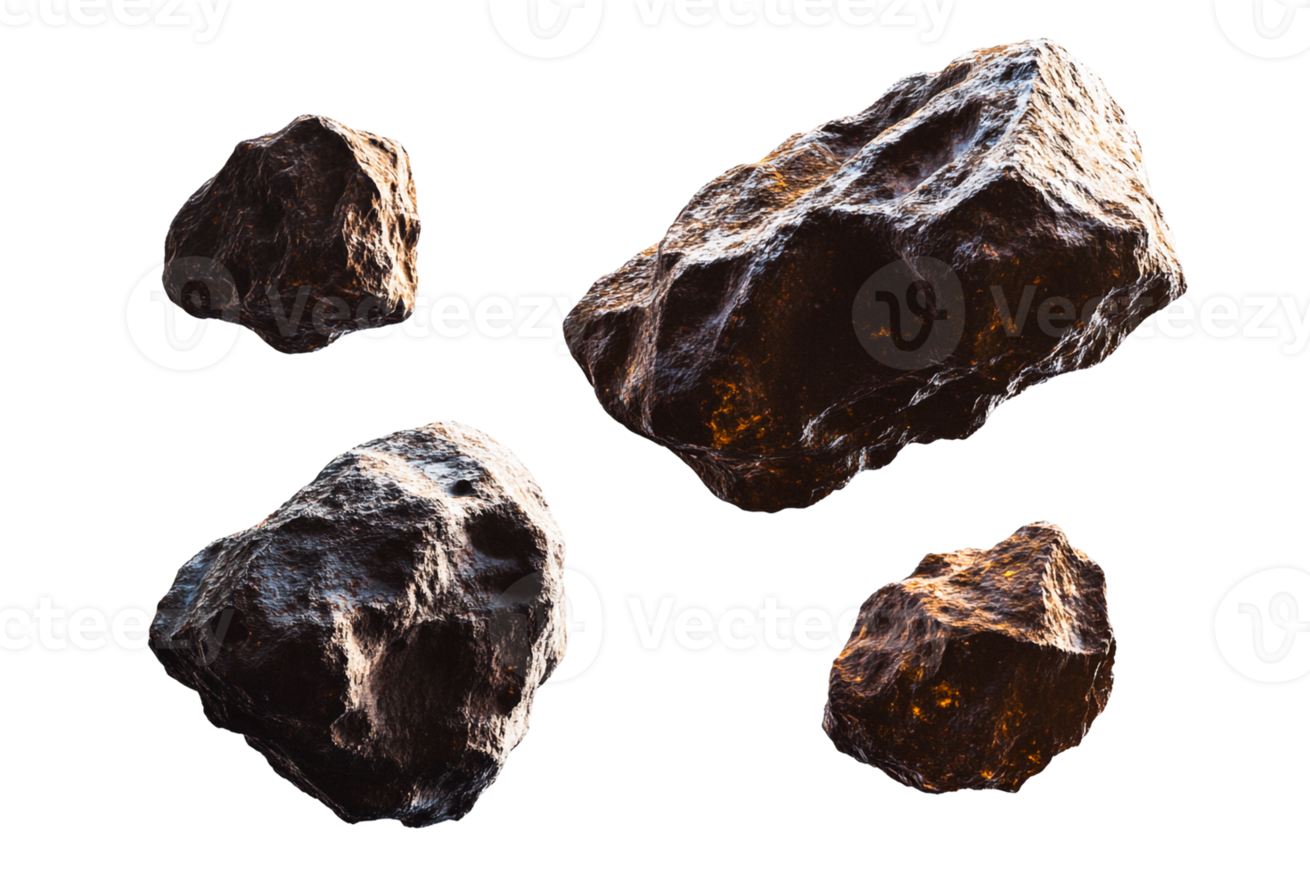 Floating Asteroids with Detailed Rock Textures png