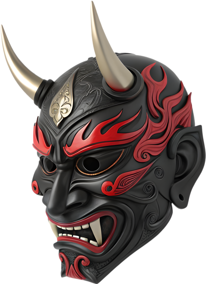 Intricate Japanese Hannya Mask Illustration for Digital Art. . png